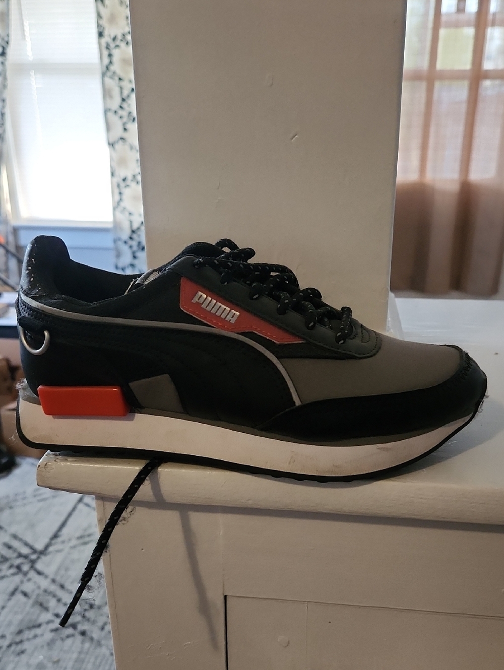 Puma Men’s Black & Gray Low-Top Sneaker with Red Accent